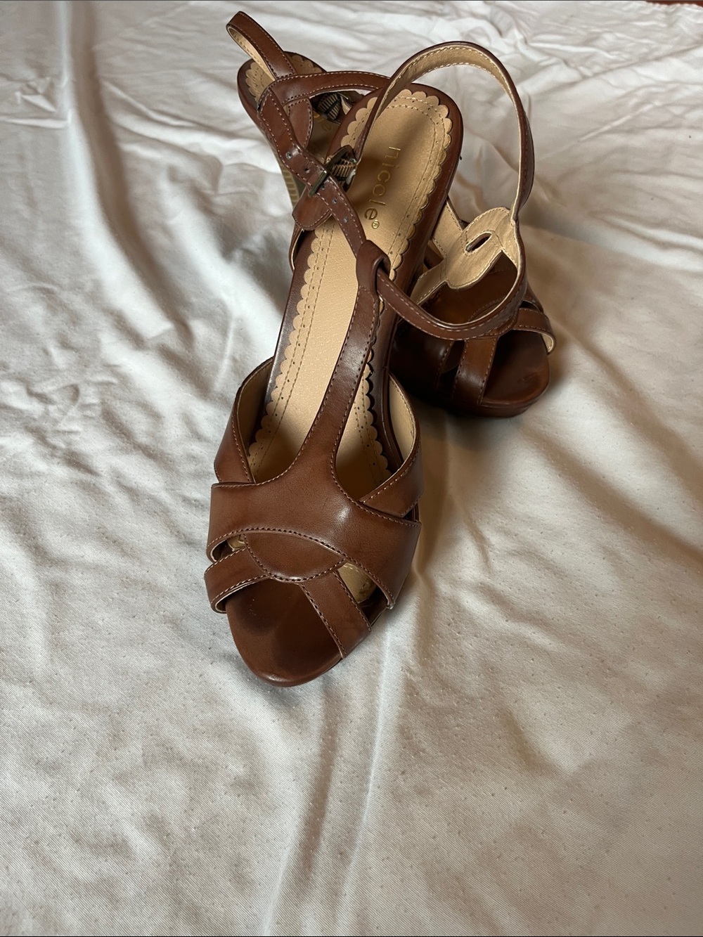 Nicole Brown Strappy T‑Bar Heels